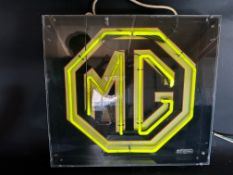 An MG neon light sign acylic hanging lightbox by Brillite Signs Ltd. 20 x 18 x 2 1/2