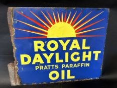 A Royal Daylight Pratts Paraffin Oil double sided enamel advertising sign, flange damaged and