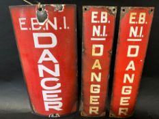 Three Electricity Board of Northern Ireland EBNI enamel Danger signs, 6 x 12