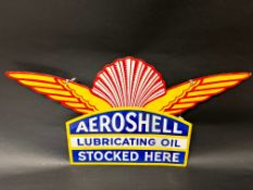 An Aeroshell Lubricating Oil double sided stockist's hanging enamel advertising sign, 28 1/4 x