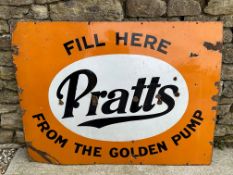 A large Pratts Fill Here From the Golden Pump enamel advertising sign by Patent Enamel, dated 7'