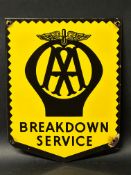 An AA Breakdown Service enamel door plaque/sign, 7 x 9