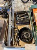 A box of Douglas 'DT' parts including a set of exhaust pipes.