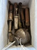 A box of brass oilers/greasers etc.