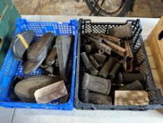 Two trays of mixed rubber fuel tank knee pads, footrests, rubbers etc.