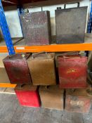 8 two-gallon petrol cans, various brands including Shell, Shell-Mex, Esso, Pratt's etc.
