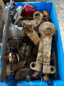A selection of car spares including an instrument panel, lamps, dampers etc.