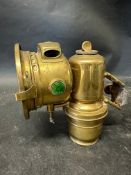 A Joseph Lucas Calcia Club brass acetyphote lamp model 143.