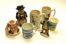 Earthenware - a box of assorted earthenware sundries to include 'cycling' mugs, Pickwick ephemera