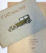 Fiat - The Three Grand Prix of 1922. A rare promotional folder issued by Fiat, also a c.1922 Fiat