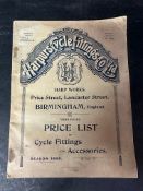 A Harpurs Cycle Fittings Co. Ltd. of Birmingham wholesale price list of cycle fittings and