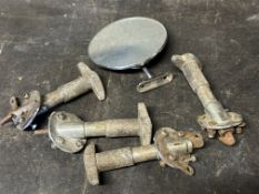 Four Ripault bonnet catches for AC drophead coupe etc. and a mirror.