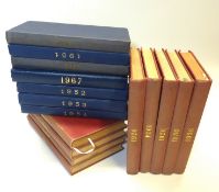 Motor Exhibition Catalogues. Almost a run of volumes from 1926 to 1966, bound in red and blue