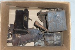 A box of leather tool and frame bags, various conditions.