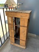 An air raid siren in original packing crate with two luggage labels for O.H.M.S. (On His Majesty's