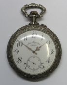 Bicycle watch. A large and embossed gentleman's bicycling pocket watch with a nickel-silver case,