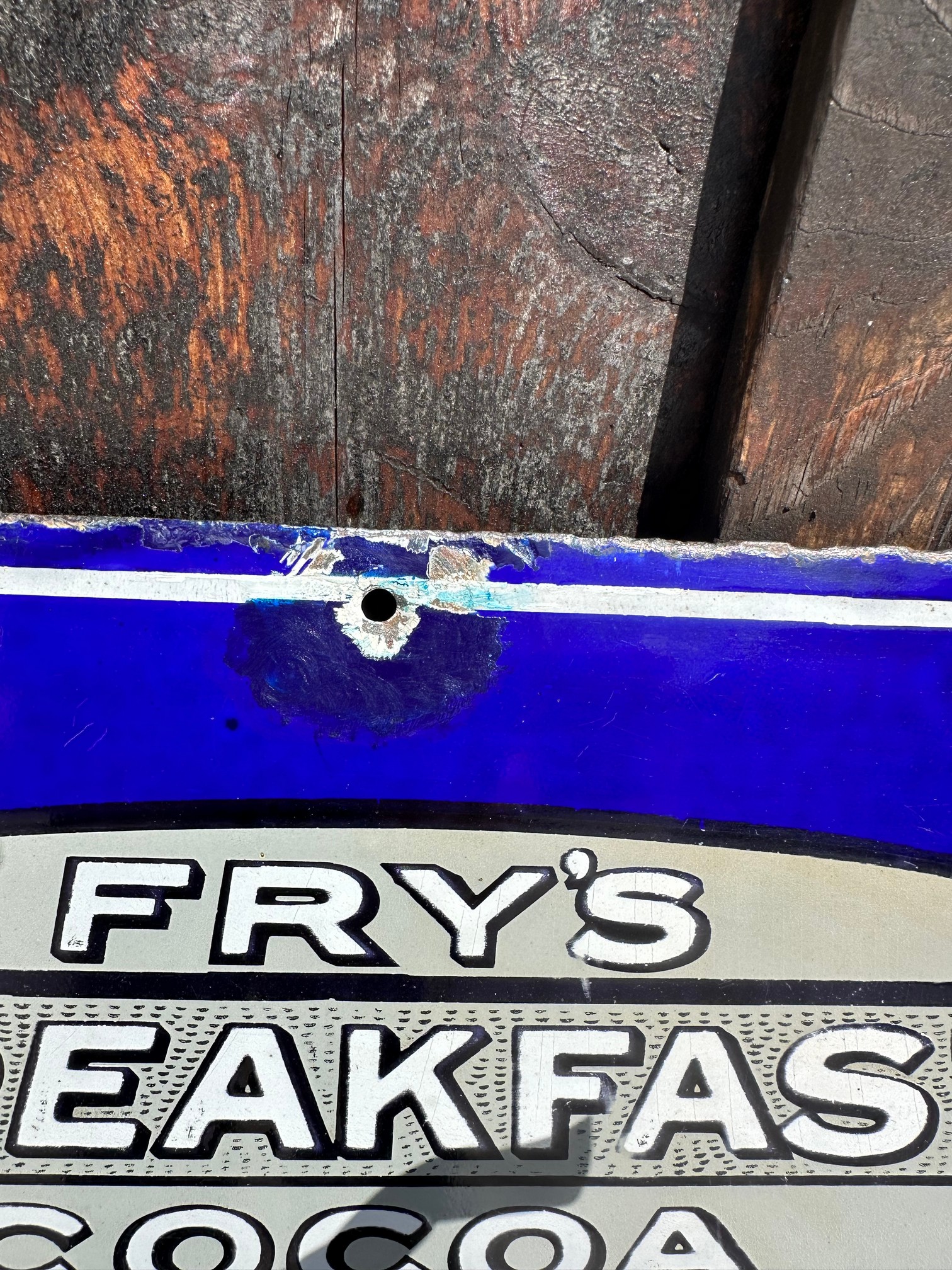 A large Fry's Pure Breakfast Cocoa pictorial enamel advertising sign depiciting a 4 1/2lb tin of - Image 5 of 9