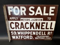 A Cracknell of Watford For Sale double sided enamel advertising sign by Protector Eccles, 20 x 16