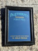 A Palethorpes Sausages and Pork Pies advertising mirror with early '14 Gold Medals', 9 3/4 x 13