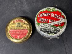 A tin of Cherry Blossom Boot Polish and a tin of Bibbings of Newton Abbot Tooth Powder tin.