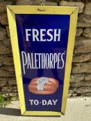 A Palethorpes' To-Day sausages enamel advertising sign by Bruton of Palmers Green, in original