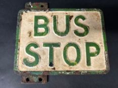 A Cast iron BUS STOP sign, 11 3/4 x 10 3/4