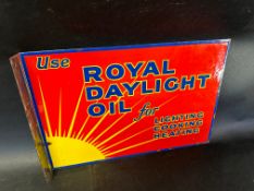 A rare Royal Daylight Oil double sided enamel advertising sign with hanging flange, excellent gloss,