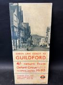 A 1930s tram advertising card for The London Underground with an image to the top half of
