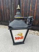 A Mitchells and Butler pub lantern with two M&B logo panels, one plain and one missing, 34 1/2