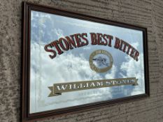 A very heavy pictorial pub mirror advertising Stones Best Bitter, age unknown, 54 1/2 x 34 1/4