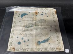 A silk scarf/handkerchief with central image of children on a bi-plane excursion, 'Round the