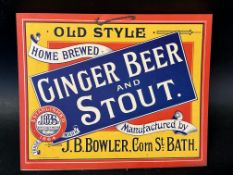 A J.B. Bowler of Corn St. Bath hanging showcard advertising their Ginger Beer and Stout, 11 3/4 x