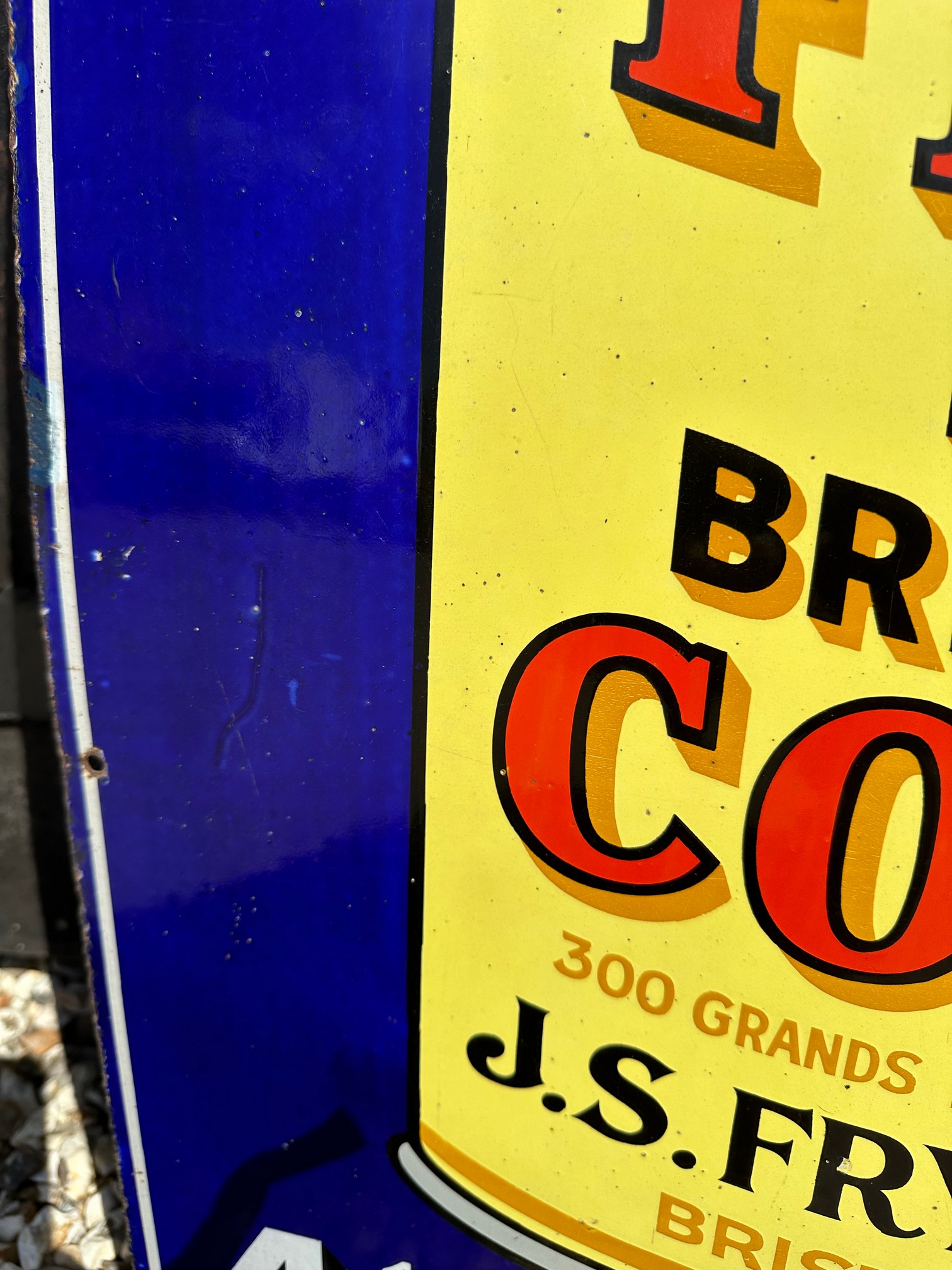 A large Fry's Pure Breakfast Cocoa pictorial enamel advertising sign depiciting a 4 1/2lb tin of - Image 9 of 9