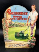 A Ransomes Motor Lawn Mowers 'You'll be proud to own the best!' advertising standing showcard