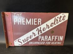 A Super Kerolite paraffin double sided enamel advertising sign set in hanging bracket, 20 1/4 x