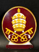 A very rare Vatican City Pope Papal insignia enamel vehicle sign, 9 1/2 x 7