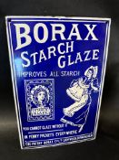 A Borax Starch Glaze pictorial enamel advertising sign with laundress and packet images, by Chromo