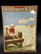 A Ridgways Ltd. hanging showcard depicting a child pulling their model sailing boat at sea