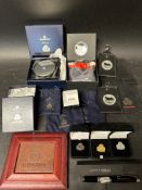 A selection of Cunard branded gifts, all appear unused inc. an Aquascutum pot, wooden plaque,