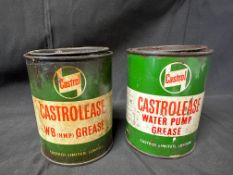 Two Castrol Castrolease one pound grease tins: water pump grease and WB (HMP) grease.