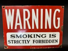 A WARNING Smoking is Strictly Forbidden enamel garage advertising sign, 14 x 10
