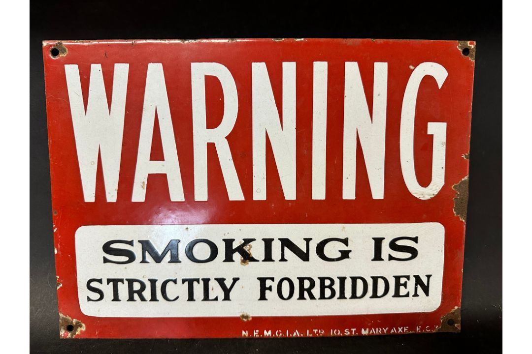 A WARNING Smoking is Strictly Forbidden enamel garage advertising sign, 14 x 10". - Image 1 of 2