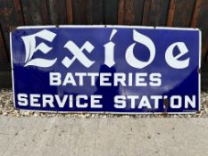 A large Exide Batteries Service Station enamel advertising sign by Protector Eccles, 54 x 24