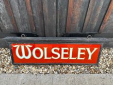 A very early Wolseley Cars hanging garage showroom advertising sign with gilded glass panels to both