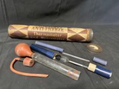 A Snowflake Anti-Freeze thermometer and hydrometer in original packaging with Shell and BP