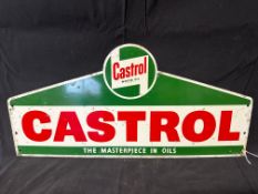 A Castrol Motor Oil double sided aluminium pediment display rack sign, 18 3/4 x 9