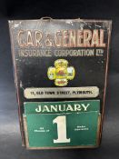 A Car & General Insurance Corporation Ltd. Plymouth wall hanging calendar, 9 x 13