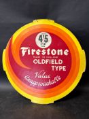 A Firestone Oldfield Type advertising tyre insert with hanging loop, 25 x 25 1/4