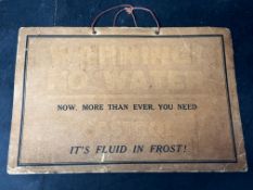 A Wakefield Castrol hanging sign - Warning! No Water, 10 3/4 x 7 1/4