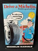 A very rare 1974 Michelin Radials advertising easel-backed showcard depicting Mr Bibendum driving